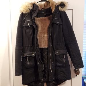 Forever21 Faux Fur-Trim Hooded Utility Coat